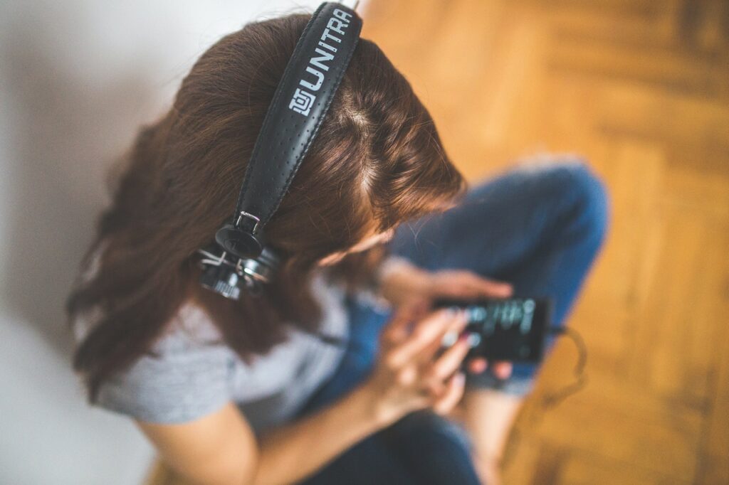 woman listening to radio